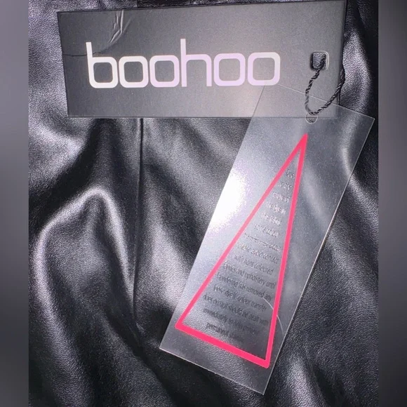 Boohoo Faux Leather Wide Leg Pants Size 14 NWT Tie Waist Back Zipper High Waist - Picture 7 of 10